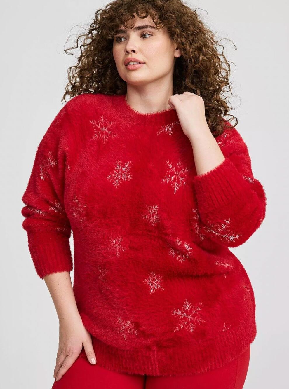 Red Torrid Snowflake Eyelash Crewneck Pullover Sweater 0/L/12